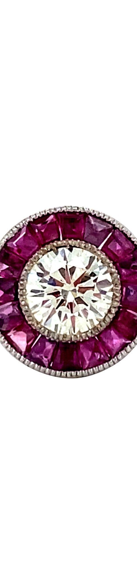 Vintage 14K White Gold Cluster Ring with Ruby and Diamond